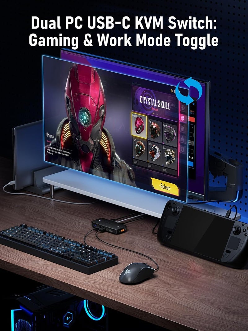 Lemorele USB C KVM Switch, 2 Computer Sharing 4K@60Hz HDMI Monitor, 100W PD Fast Charging, 3×USB-A 2.0 + 1×USB-C 2.0 Data Ports, 3.5mm Audio for Windows/Mac/Linux - Image 5